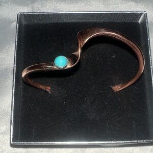 Copper and Turquoise Adjustable Bracelet with Stamp